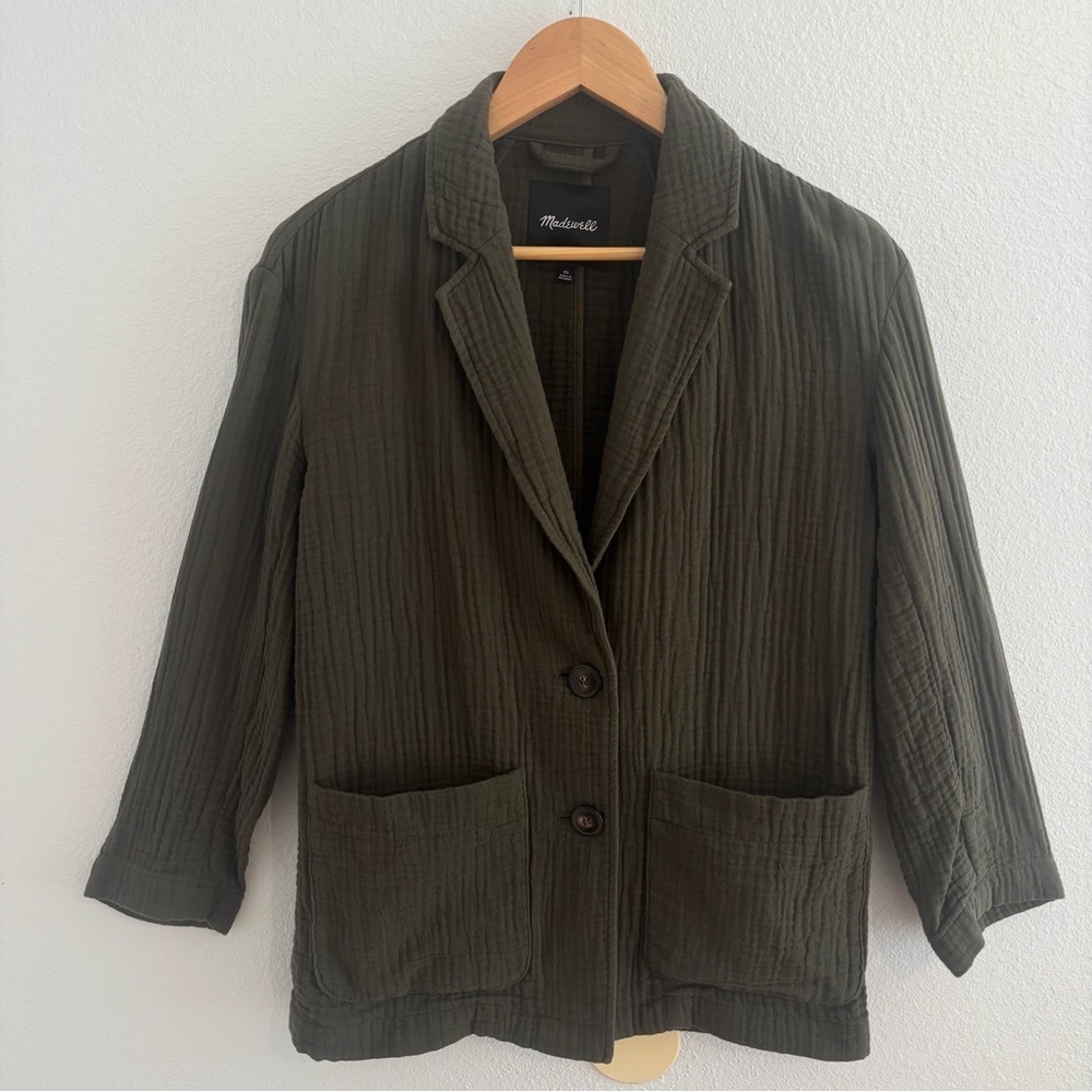 Madewell Gauze Crinkle Blazer Jacket Size XS Olive Green 100% Cotton - Picture 1 of 13